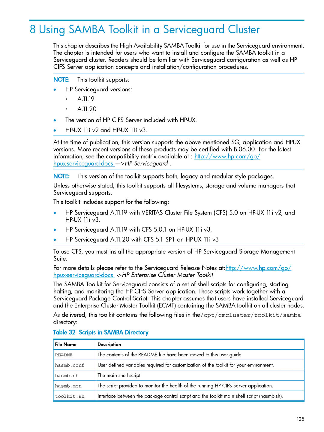 HP Serviceguard Toolkit for Oracle Data Guard manual Scripts in Samba Directory, 125 