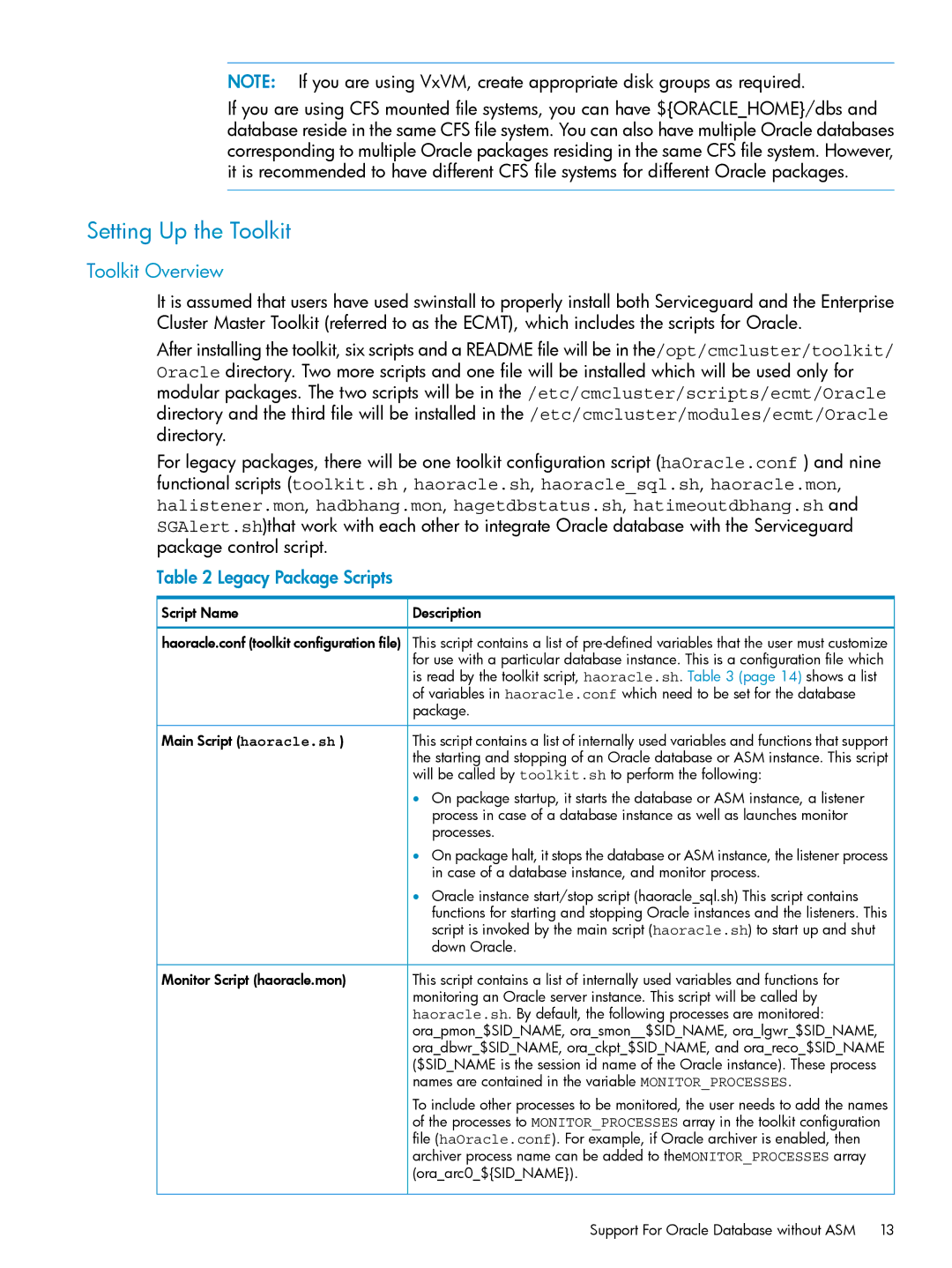 HP Serviceguard Toolkit for Oracle Data Guard manual Setting Up the Toolkit, Legacy Package Scripts 