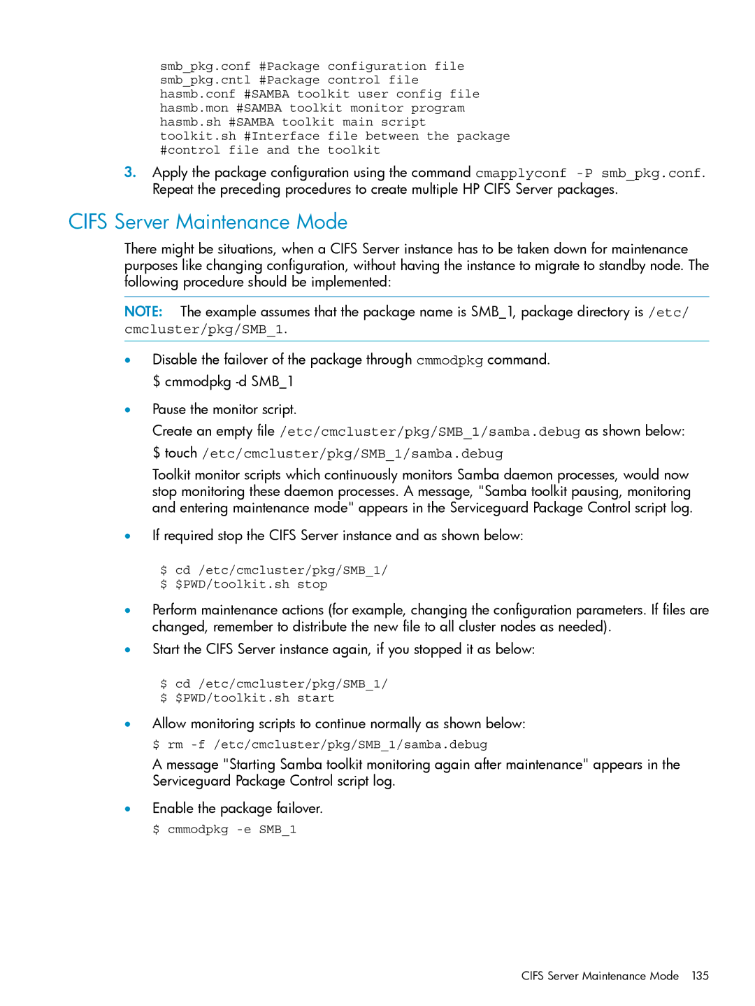 HP Serviceguard Toolkit for Oracle Data Guard manual Cifs Server Maintenance Mode 