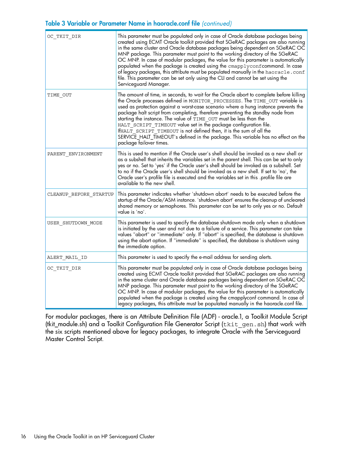 HP Serviceguard Toolkit for Oracle Data Guard manual Serviceguard Manager, Available to the new shell, Value is no 