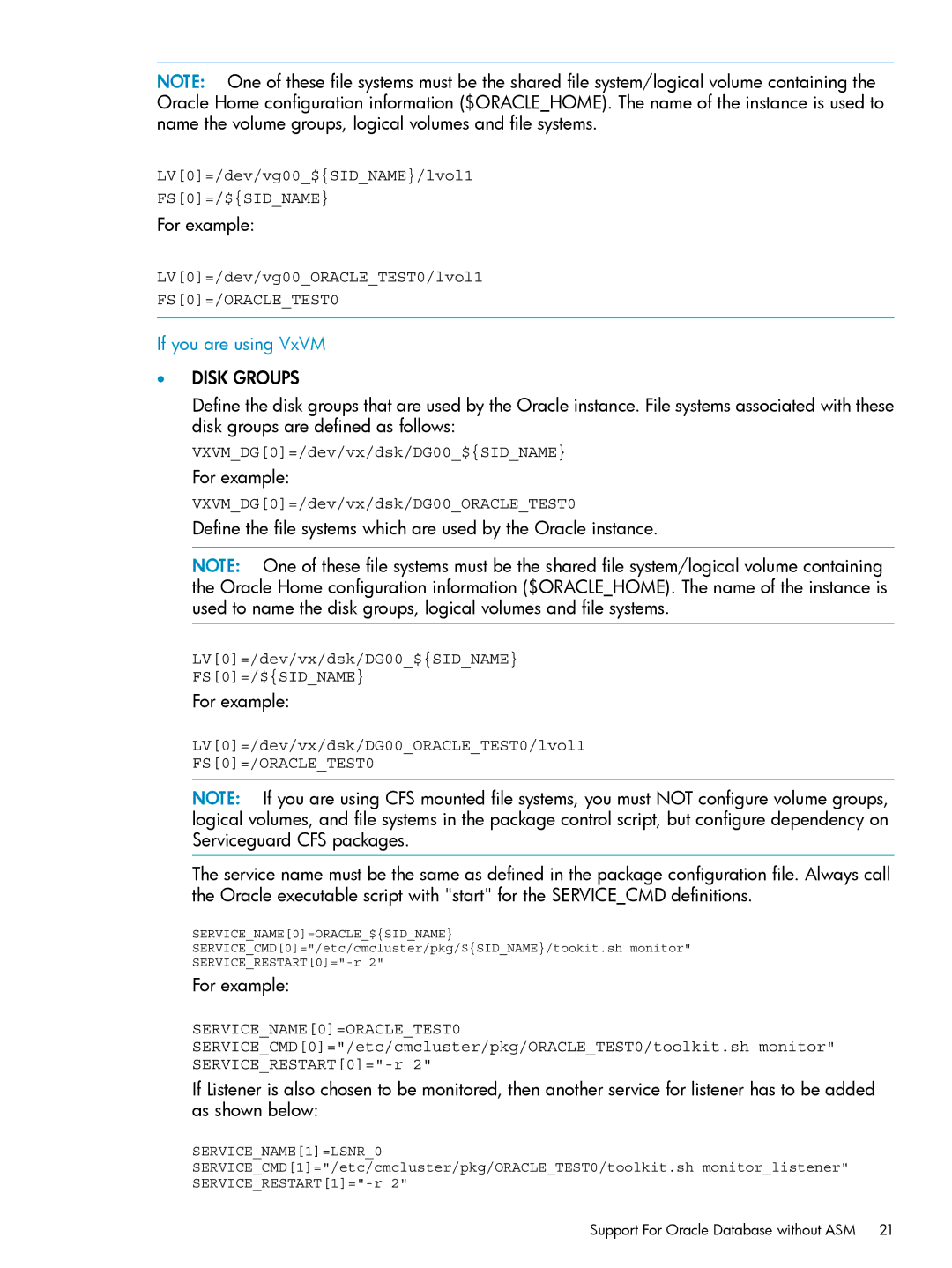 HP Serviceguard Toolkit for Oracle Data Guard manual If you are using VxVM, Disk Groups 