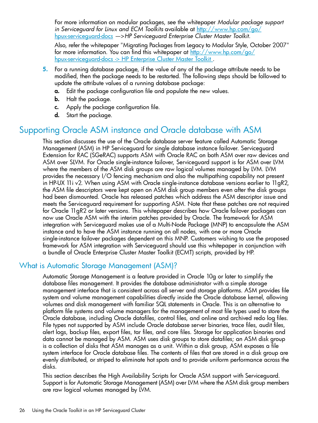 HP Serviceguard Toolkit for Oracle Data Guard manual Supporting Oracle ASM instance and Oracle database with ASM 