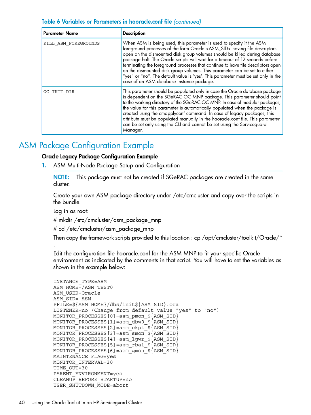 HP Serviceguard Toolkit for Oracle Data Guard ASM Package Configuration Example, Case of an ASM database instance package 