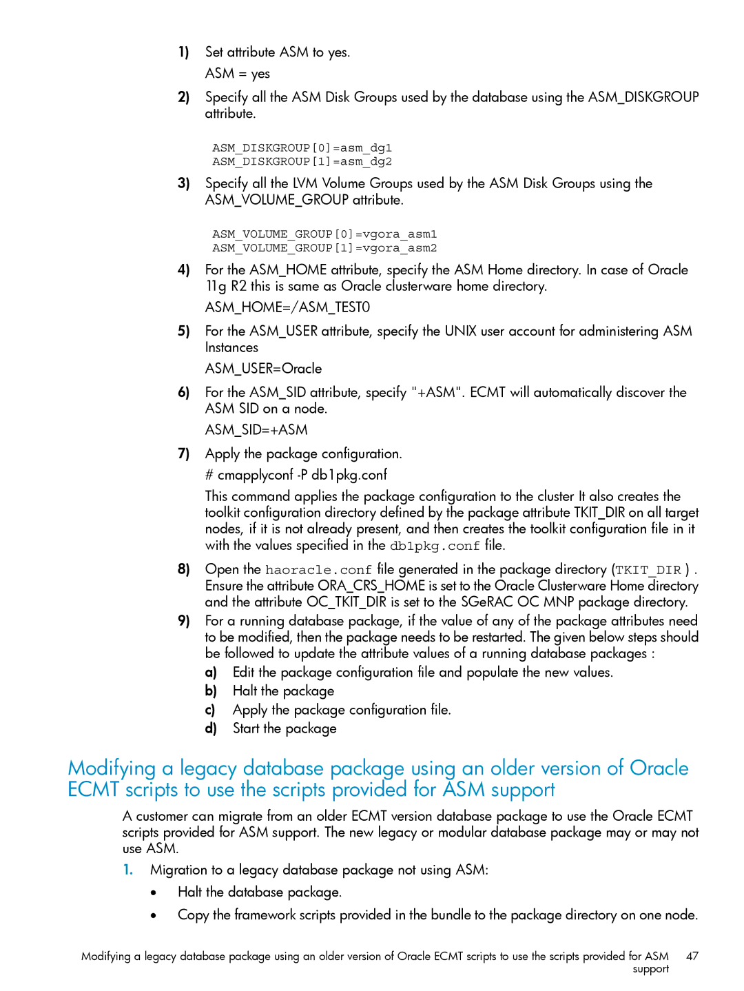 HP Serviceguard Toolkit for Oracle Data Guard manual ASMHOME=/ASMTEST0, Support 