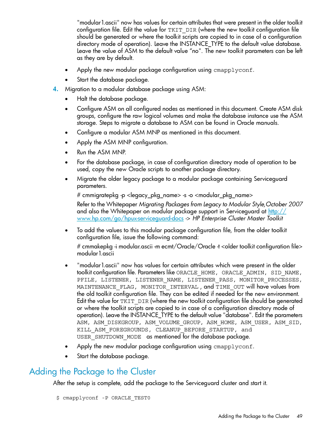 HP Serviceguard Toolkit for Oracle Data Guard manual Adding the Package to the Cluster 