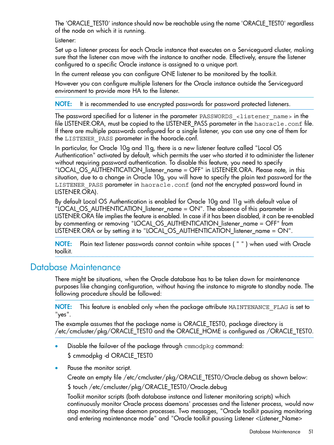 HP Serviceguard Toolkit for Oracle Data Guard manual Database Maintenance 