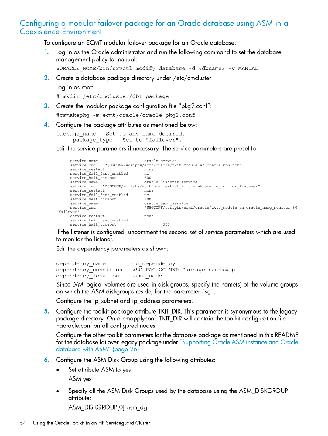 HP Serviceguard Toolkit for Oracle Data Guard manual Create the modular package configuration file pkg2.conf 