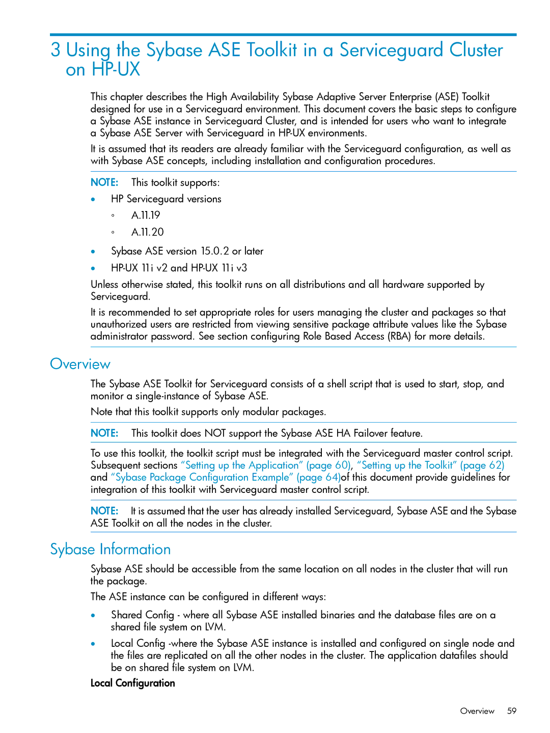 HP Serviceguard Toolkit for Oracle Data Guard manual Overview, Sybase Information 