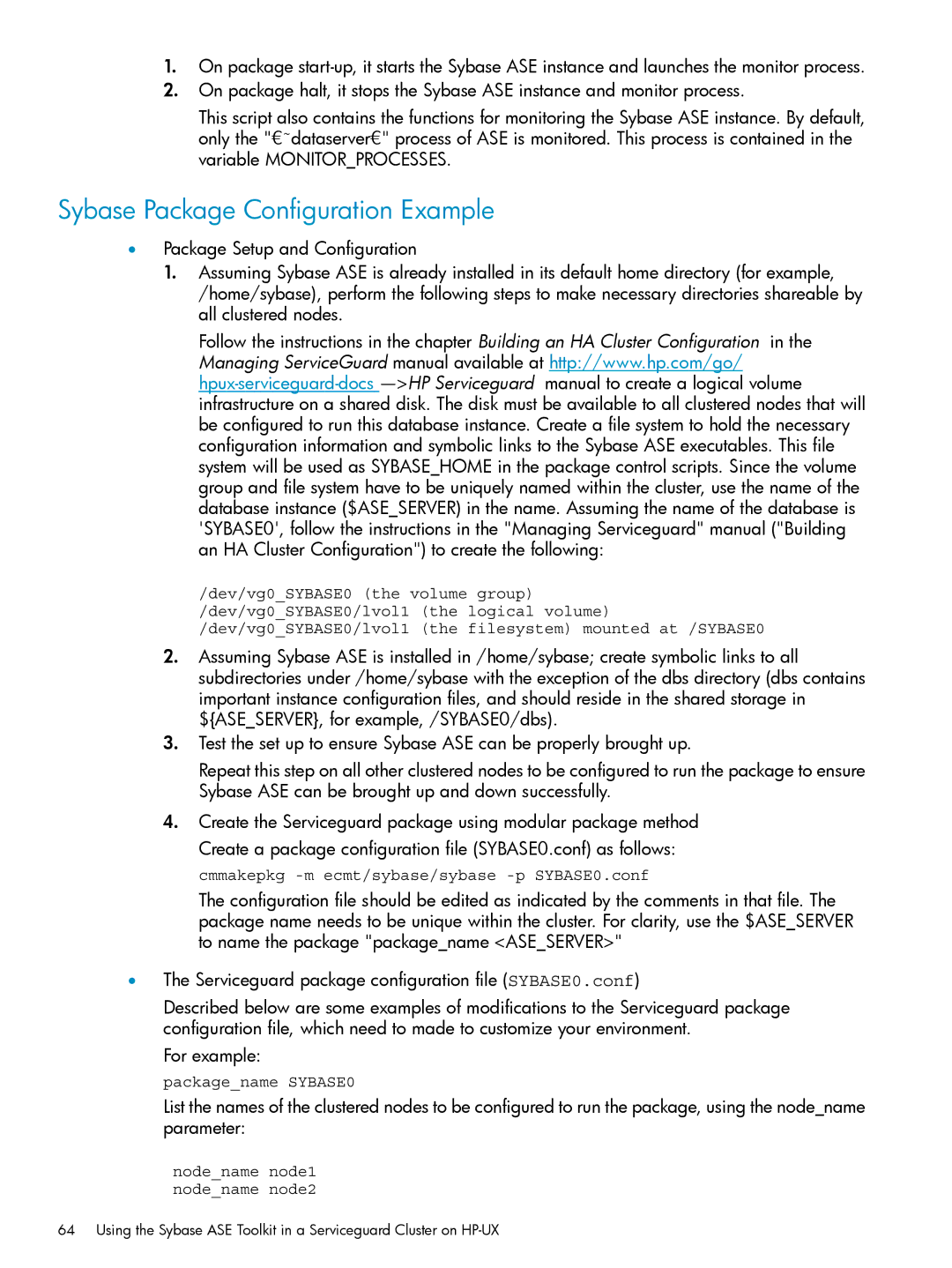 HP Serviceguard Toolkit for Oracle Data Guard manual Sybase Package Configuration Example 