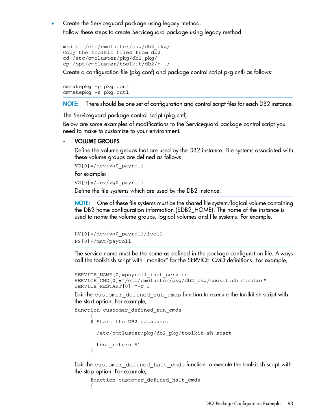 HP Serviceguard Toolkit for Oracle Data Guard manual Define the file systems which are used by the DB2 instance 