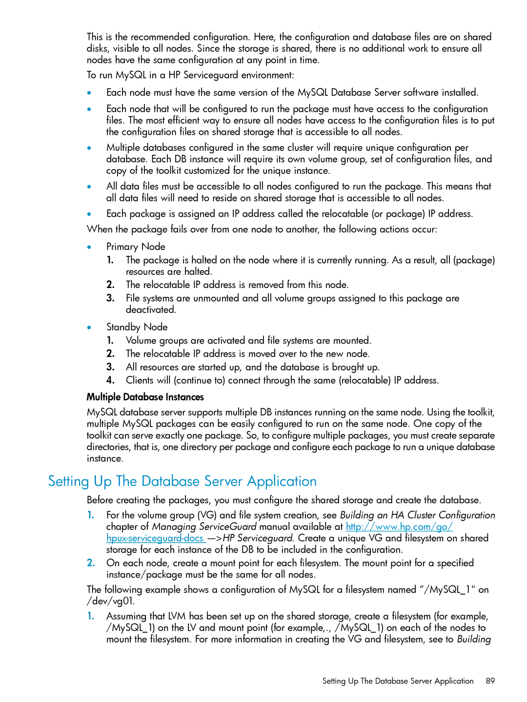 HP Serviceguard Toolkit for Oracle Data Guard manual Setting Up The Database Server Application 