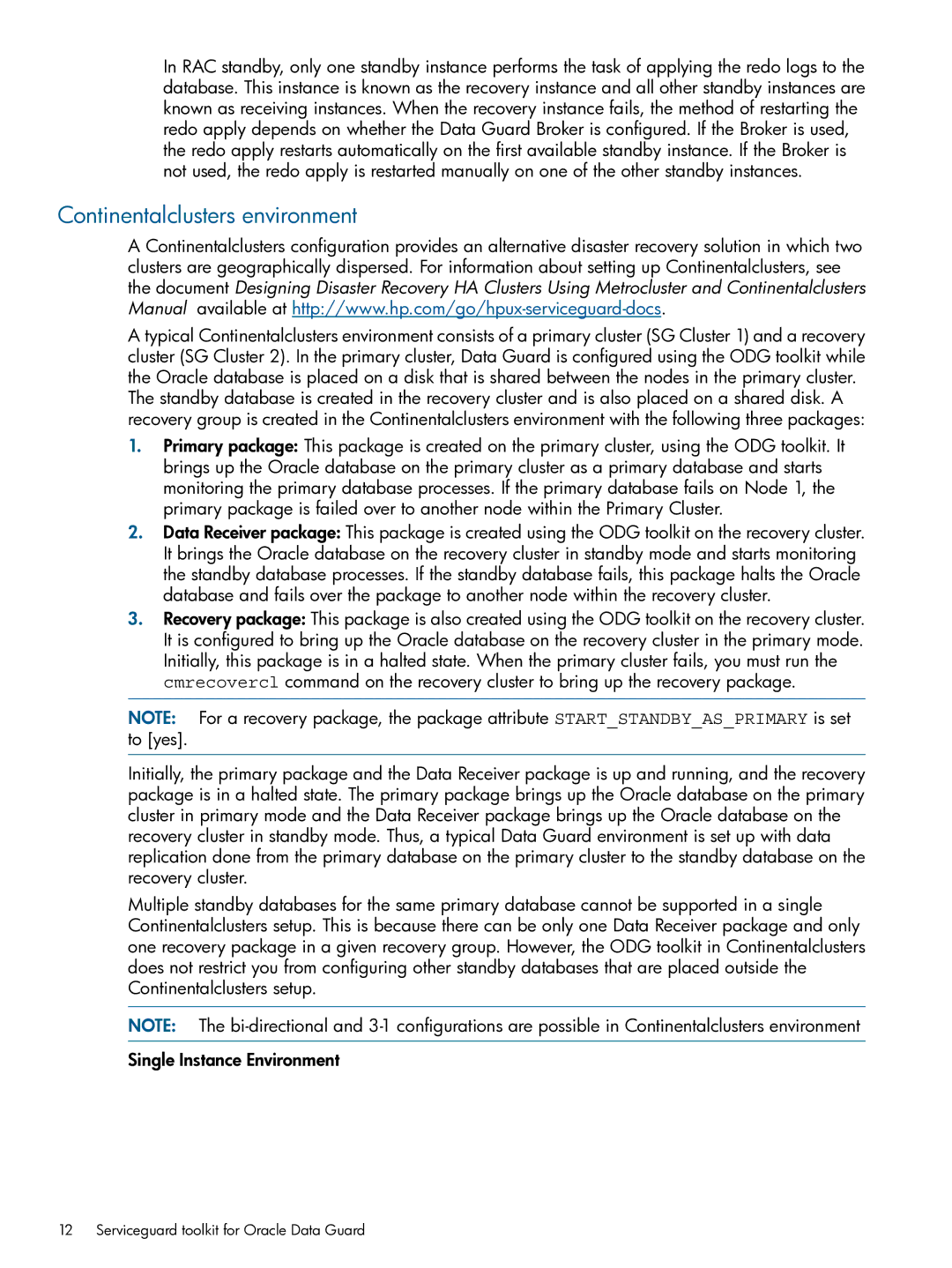 HP Serviceguard Toolkits for Database Replication Solutions manual Continentalclusters environment 