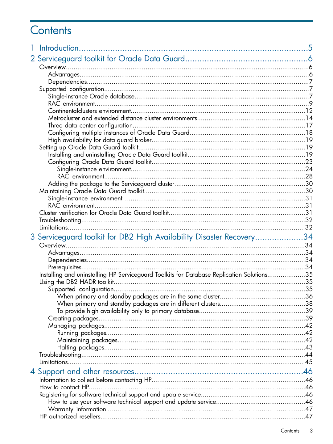 HP Serviceguard Toolkits for Database Replication Solutions manual Contents 