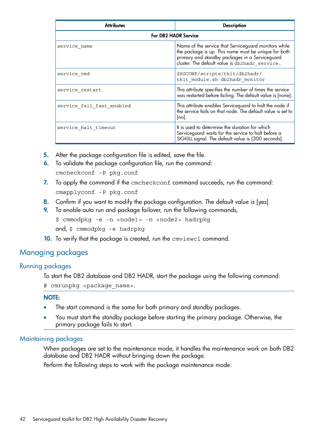 HP Serviceguard Toolkits for Database Replication Solutions Managing packages, Running packages, Maintaining packages 