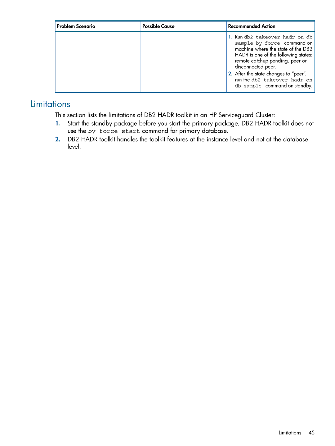 HP Serviceguard Toolkits for Database Replication Solutions manual Limitations 