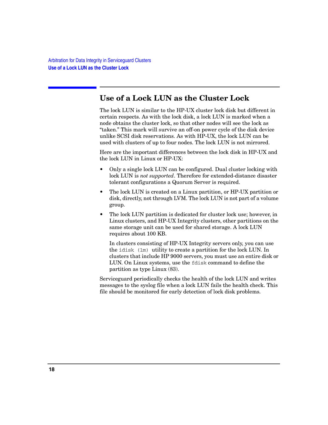 HP Serviceguard manual Use of a Lock LUN as the Cluster Lock 