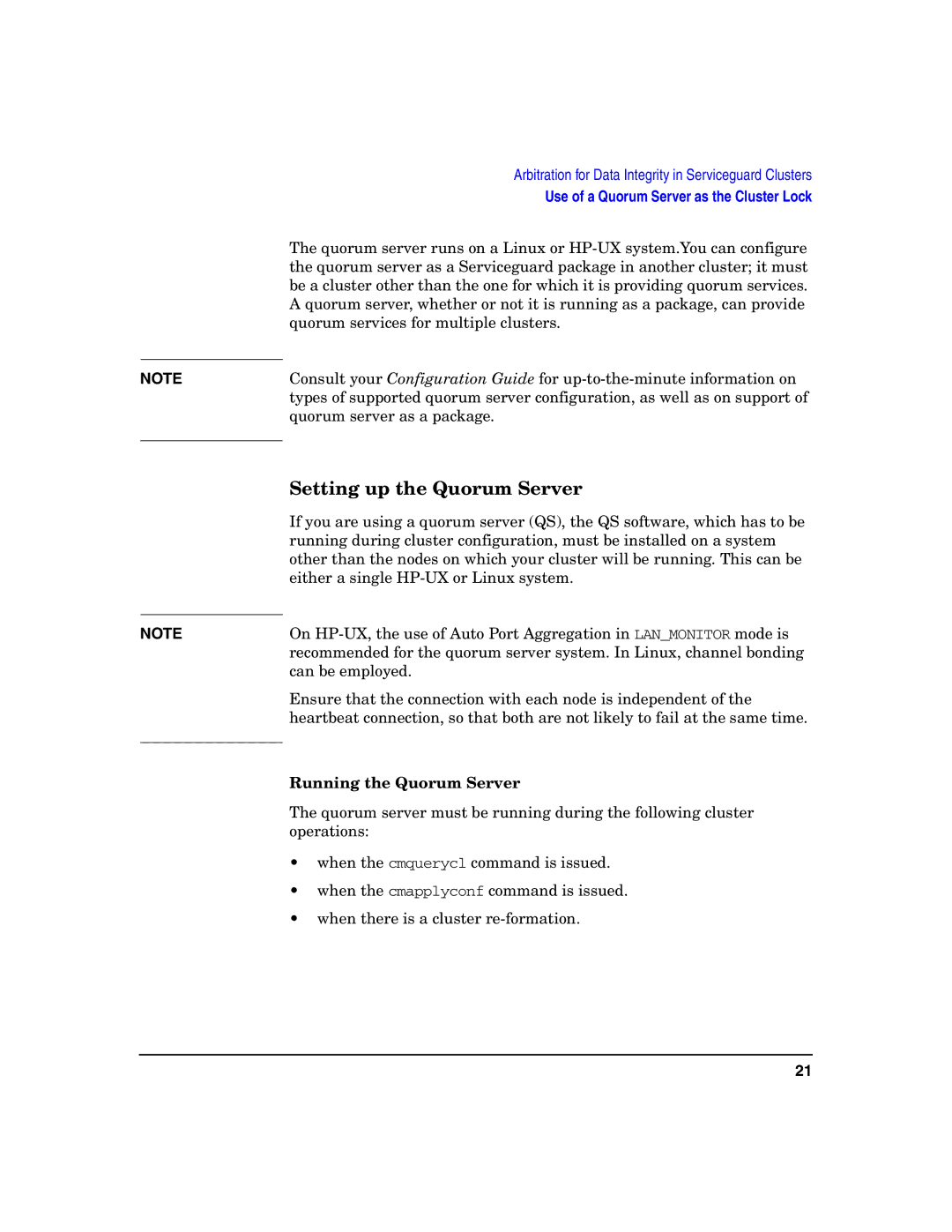 HP Serviceguard manual Setting up the Quorum Server, Running the Quorum Server 