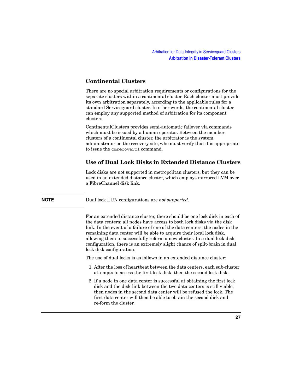 HP Serviceguard manual Continental Clusters, Use of Dual Lock Disks in Extended Distance Clusters 