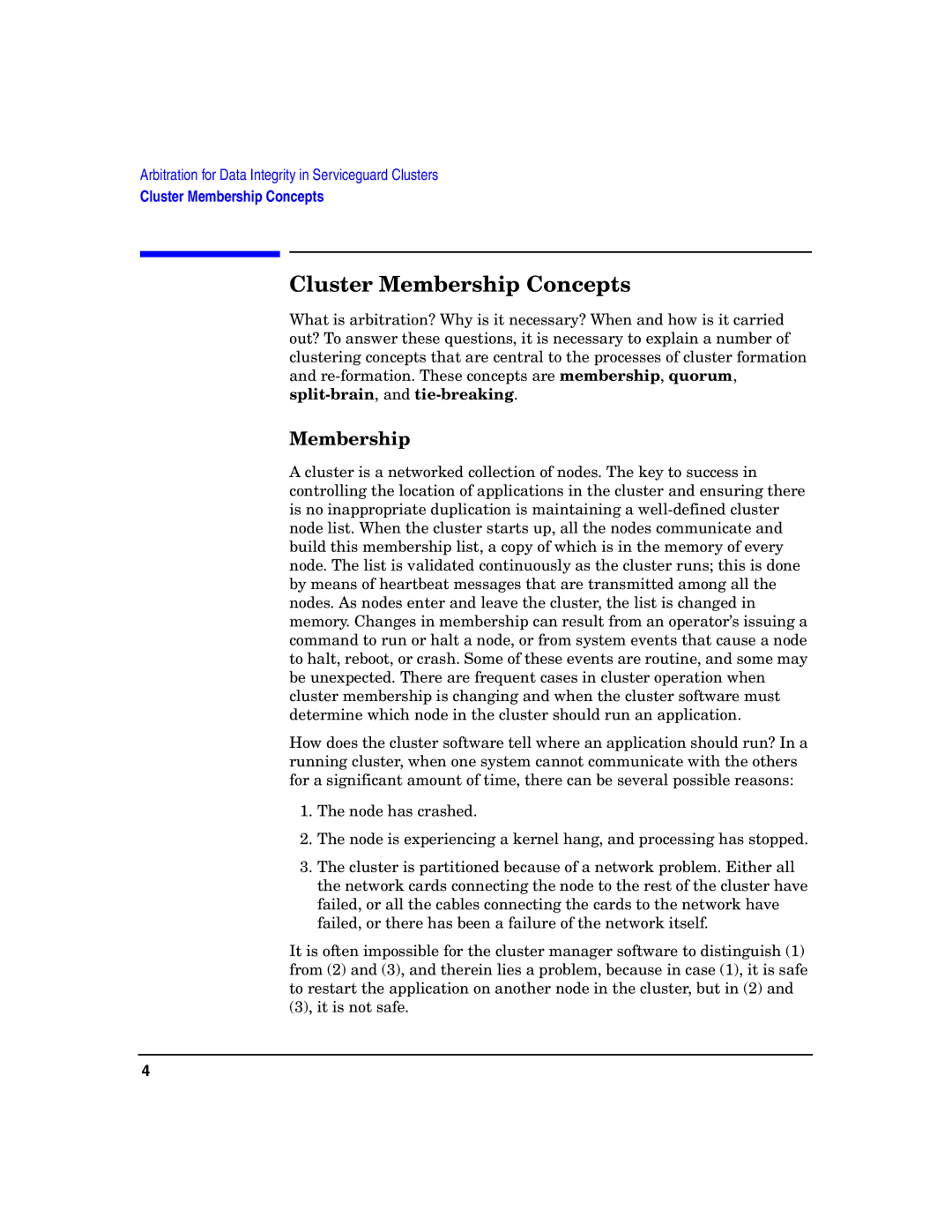 HP Serviceguard manual Cluster Membership Concepts 