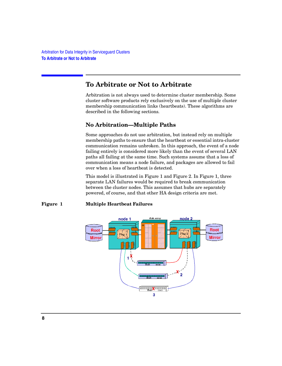 HP Serviceguard manual To Arbitrate or Not to Arbitrate, No Arbitration-Multiple Paths, Multiple Heartbeat Failures 