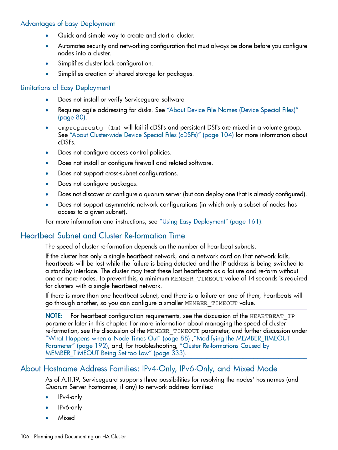 HP Serviceguard manual Heartbeat Subnet and Cluster Re-formation Time, Advantages of Easy Deployment 