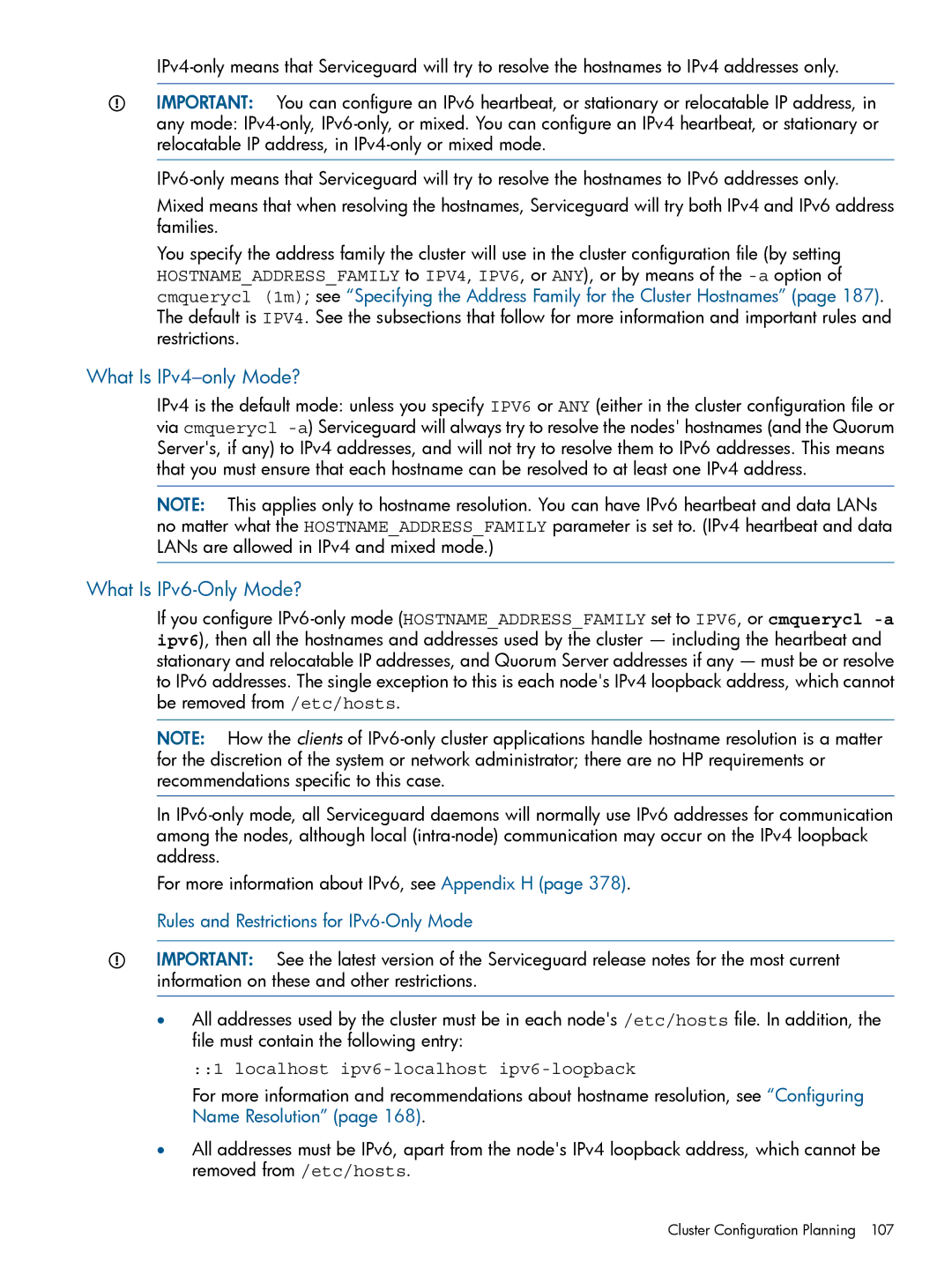 HP Serviceguard manual What Is IPv4-only Mode?, What Is IPv6-Only Mode?, Rules and Restrictions for IPv6-Only Mode 