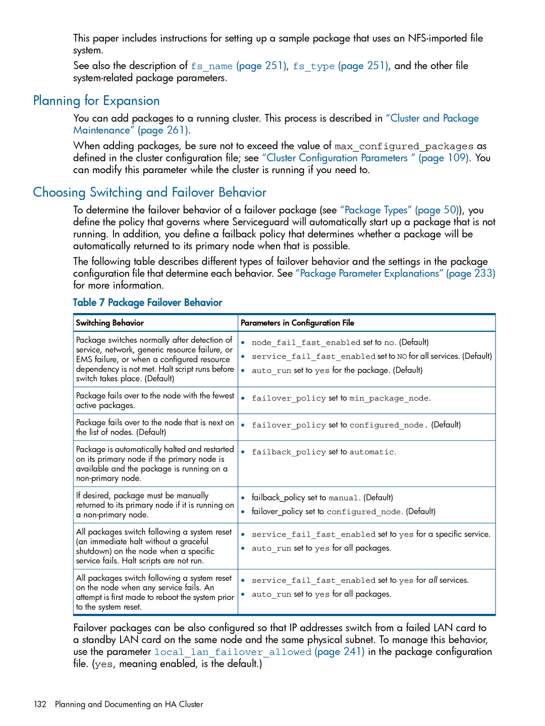 HP Serviceguard manual Choosing Switching and Failover Behavior, Package Failover Behavior 