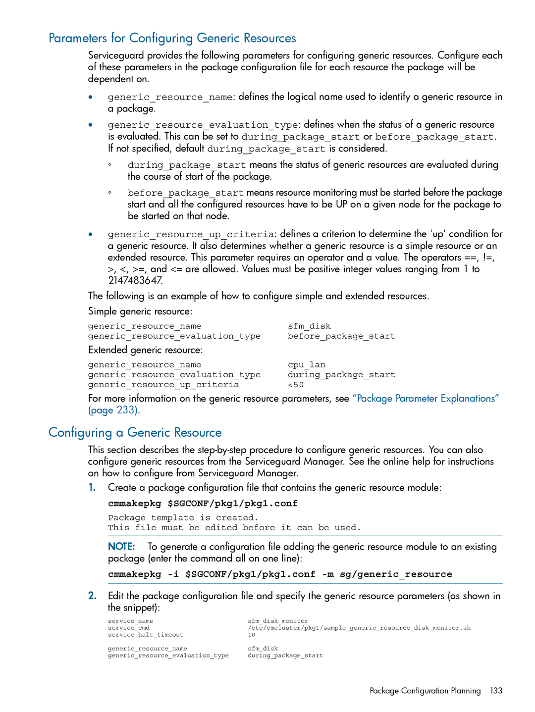 HP Serviceguard Parameters for Configuring Generic Resources, Configuring a Generic Resource, Extended generic resource 