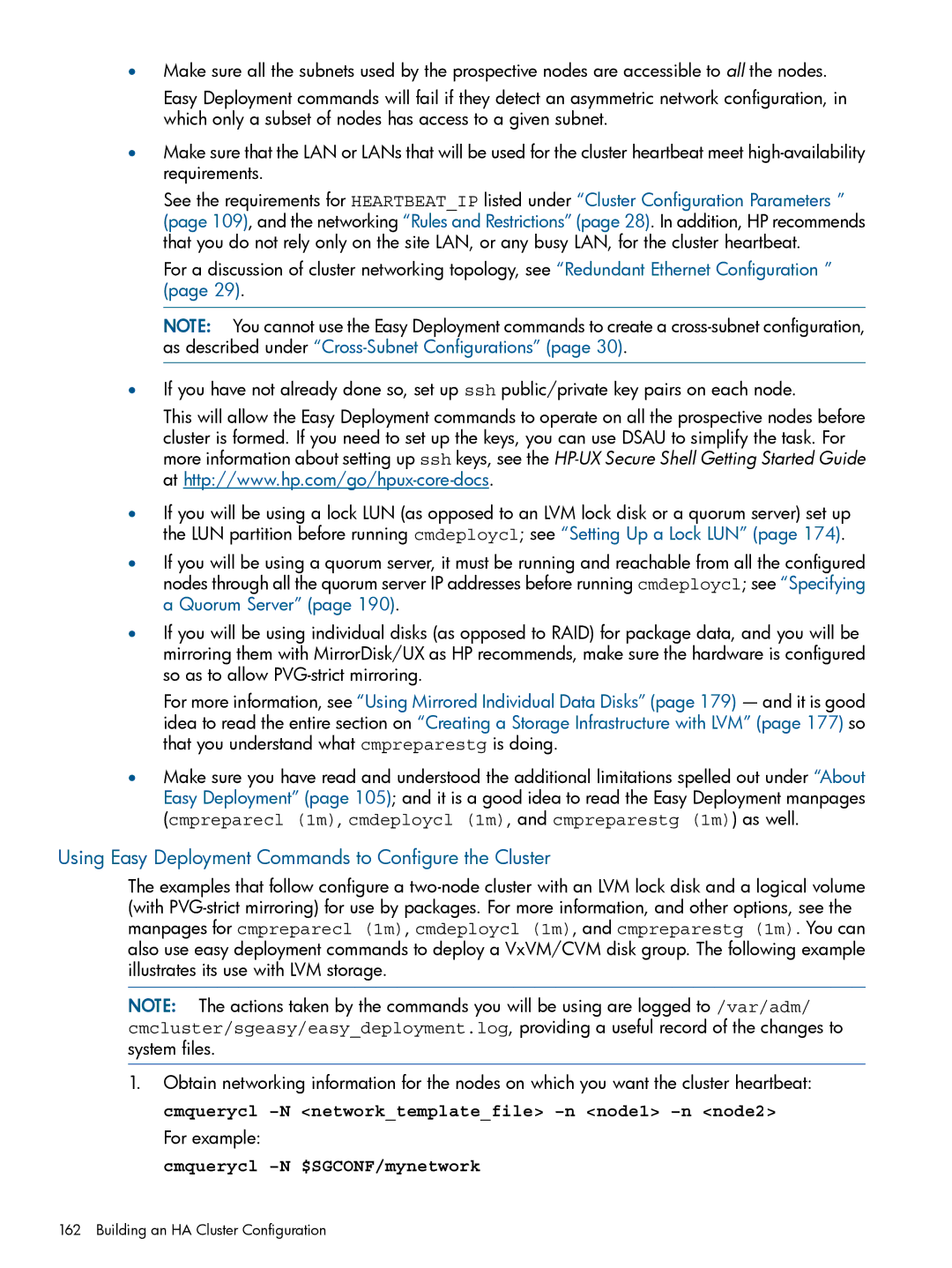 HP Serviceguard manual Using Easy Deployment Commands to Configure the Cluster, For example, Cmquerycl -N $SGCONF/mynetwork 