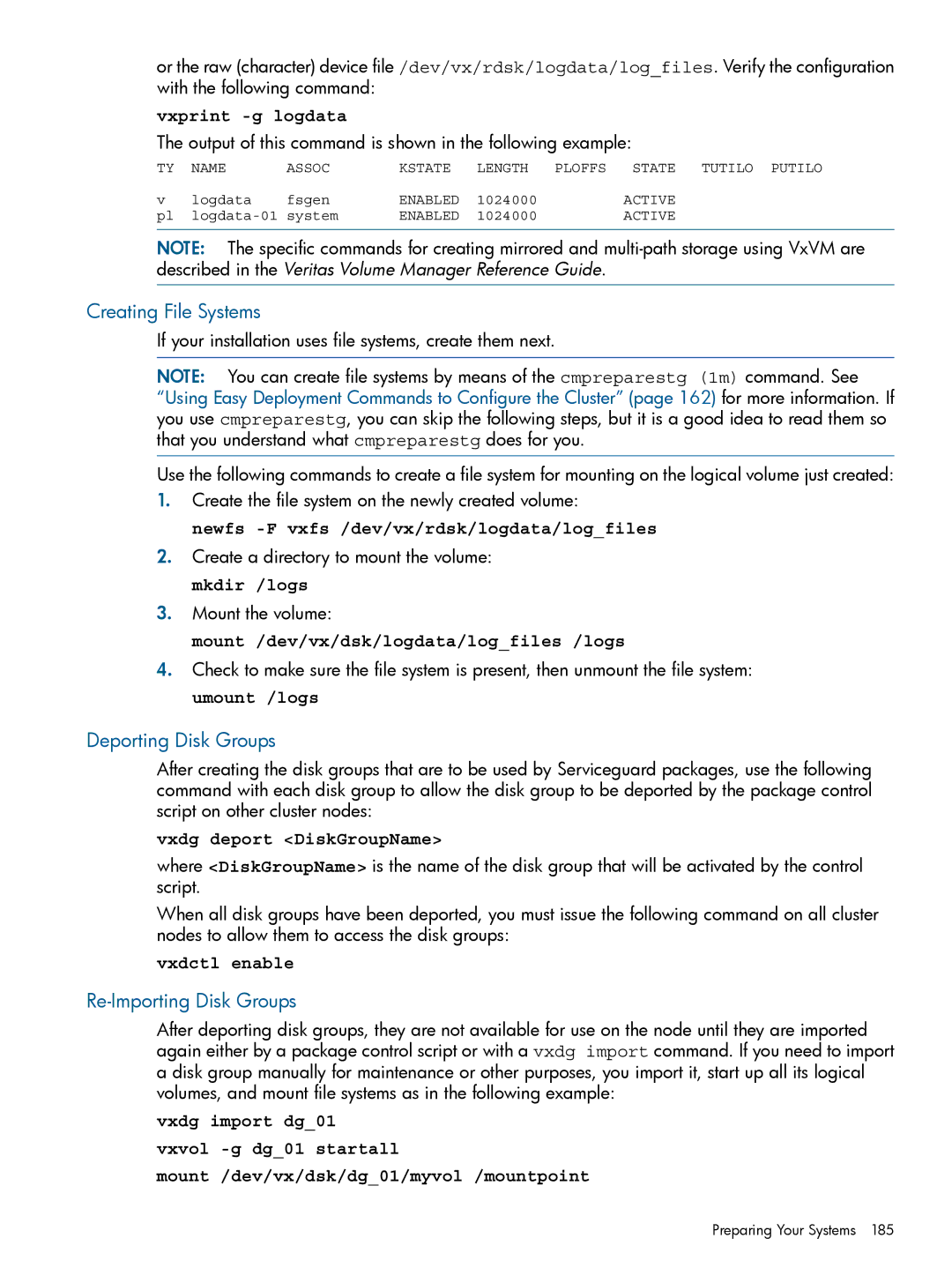 HP Serviceguard manual Deporting Disk Groups, Re-Importing Disk Groups 