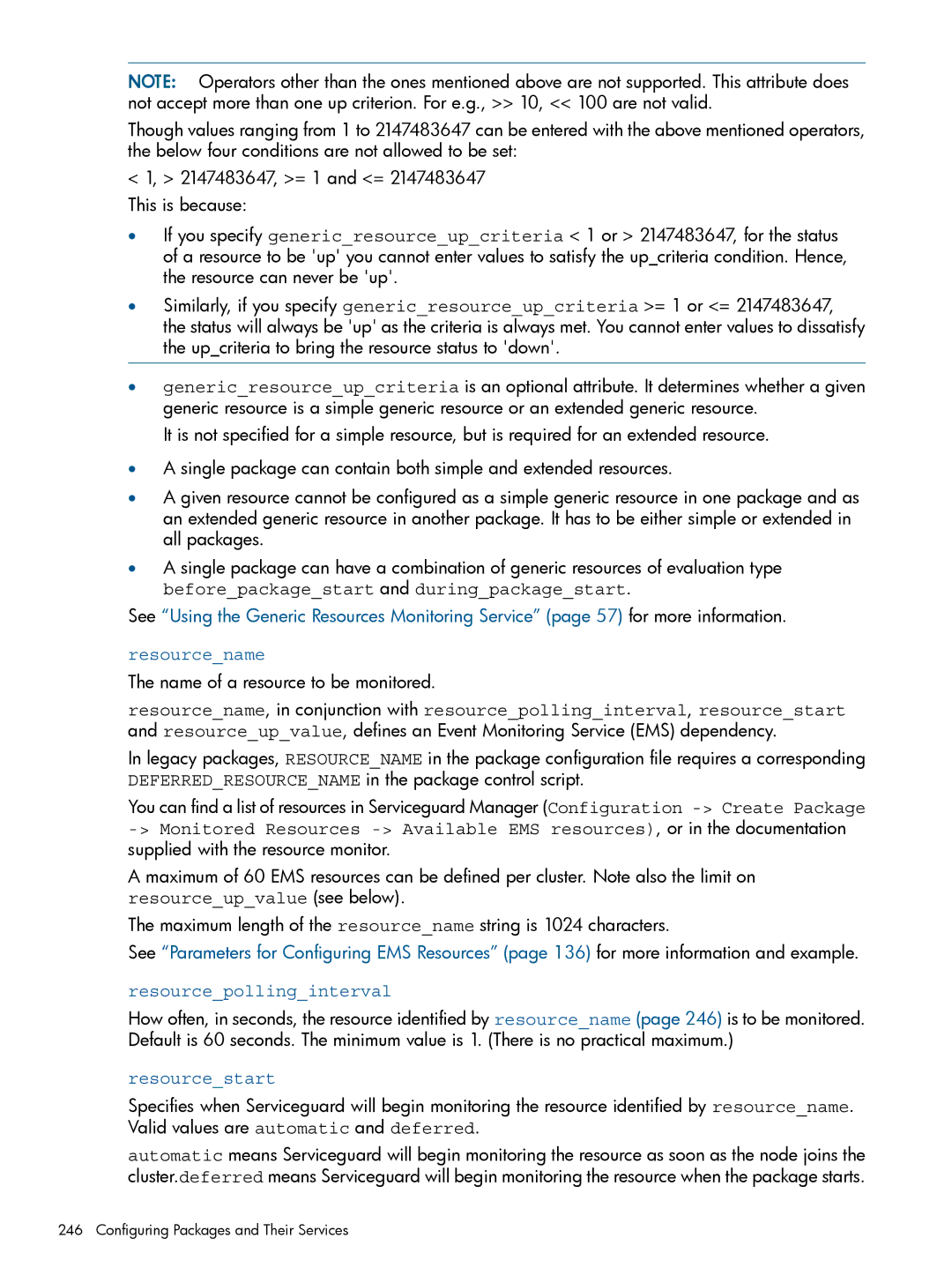 HP Serviceguard manual Resourcename, Name of a resource to be monitored, Resourcepollinginterval, Resourcestart 