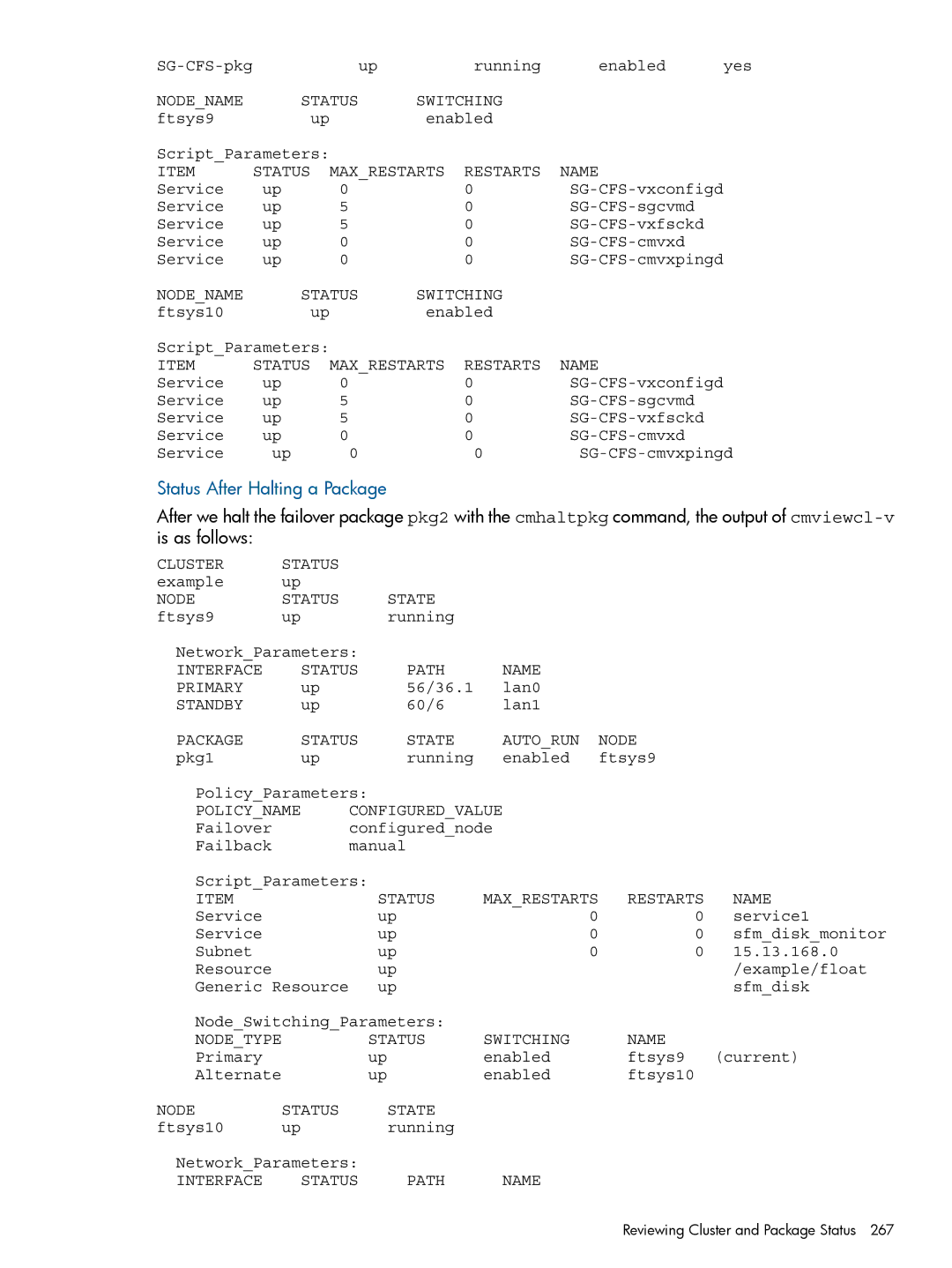 HP Serviceguard manual Status After Halting a Package 