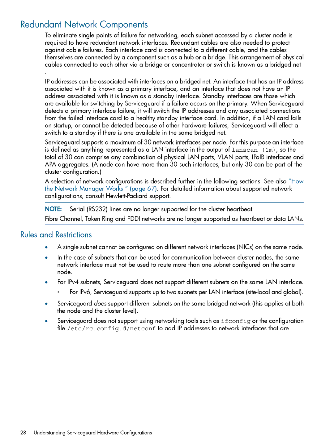 HP Serviceguard manual Redundant Network Components, Rules and Restrictions 