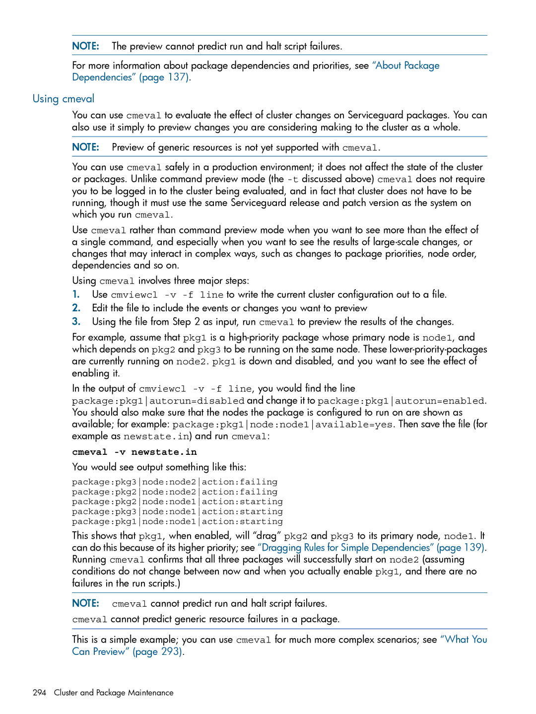 HP Serviceguard manual Using cmeval, Cmeval -v newstate.in, You would see output something like this 