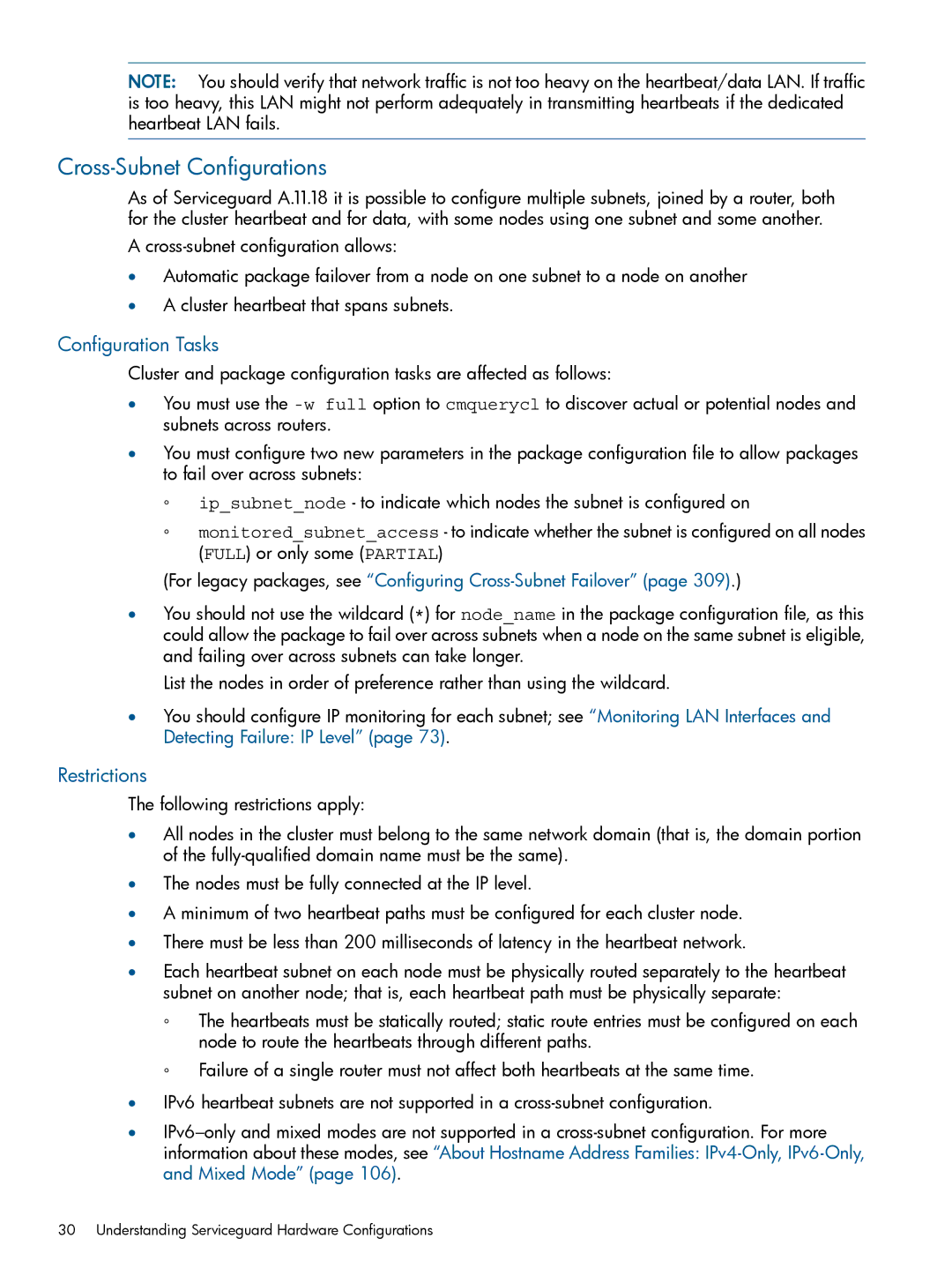 HP Serviceguard manual Cross-Subnet Configurations, Configuration Tasks, Restrictions 