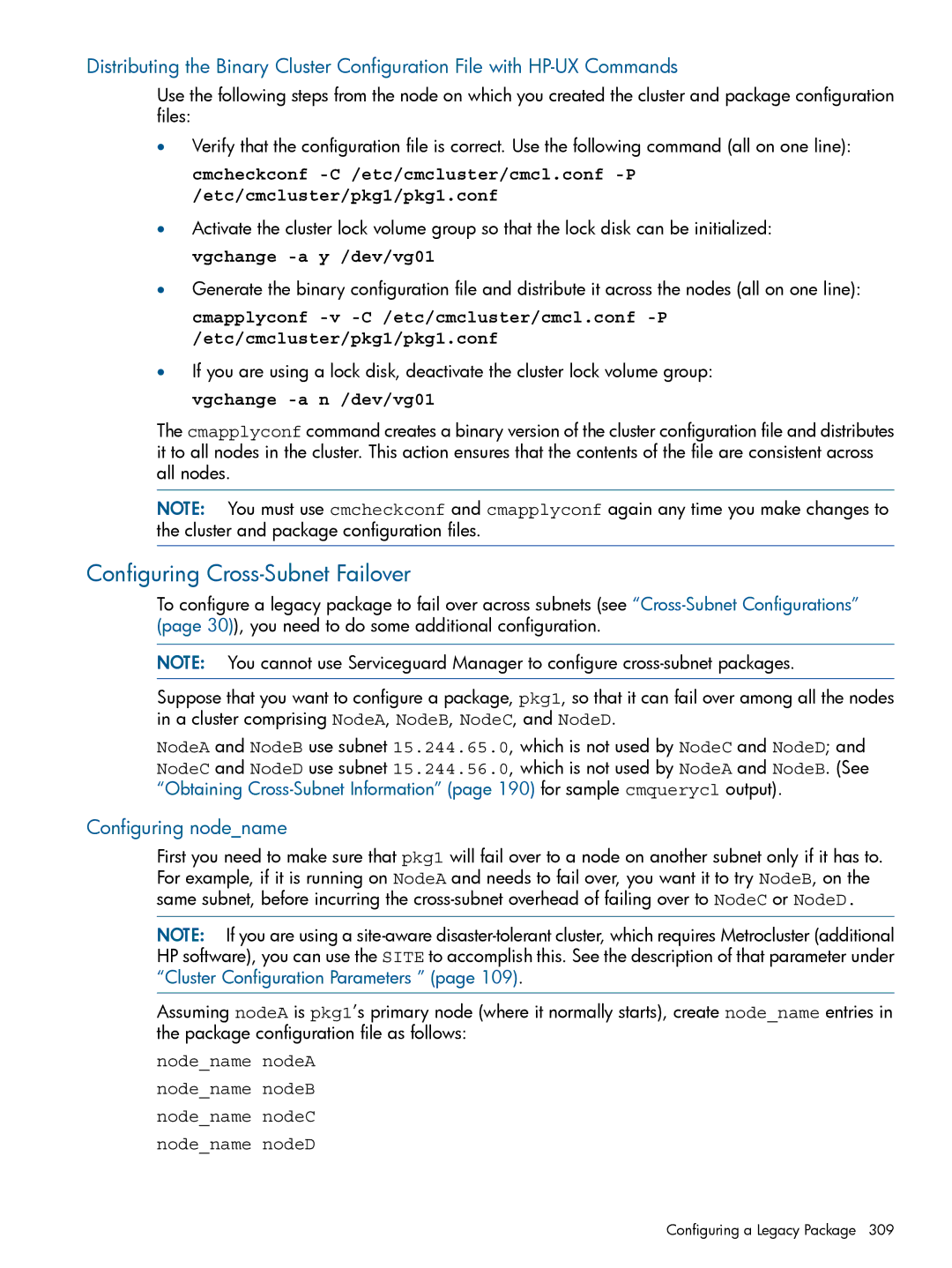 HP Serviceguard manual Configuring Cross-Subnet Failover, Configuring nodename 