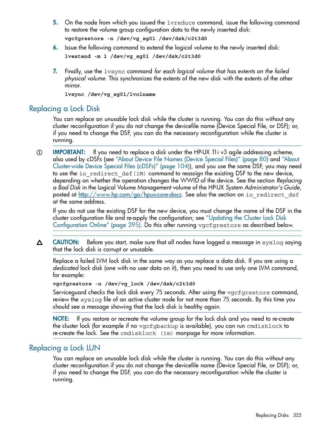 HP Serviceguard manual Replacing a Lock Disk, Replacing a Lock LUN 