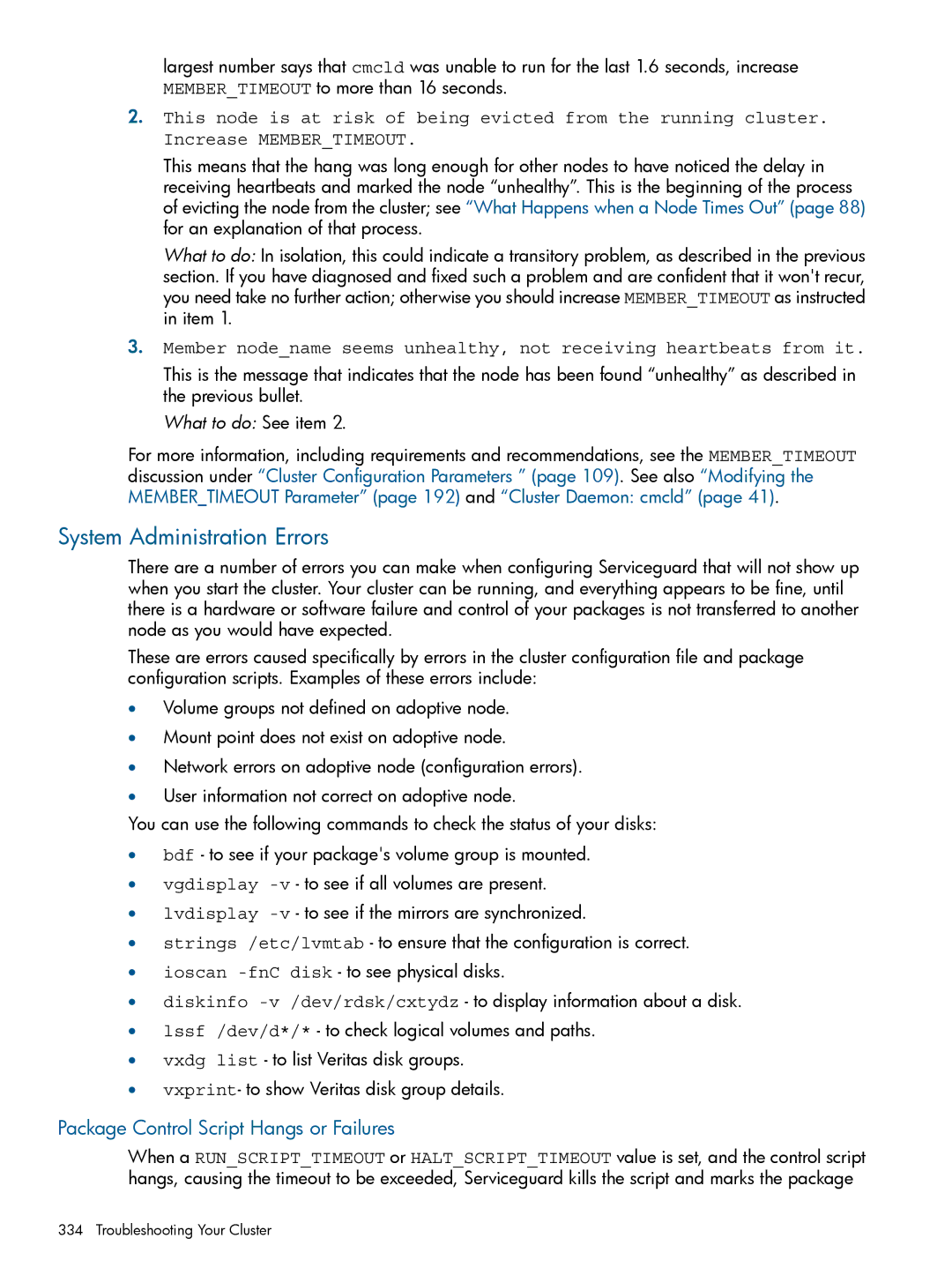 HP Serviceguard manual System Administration Errors, Package Control Script Hangs or Failures 