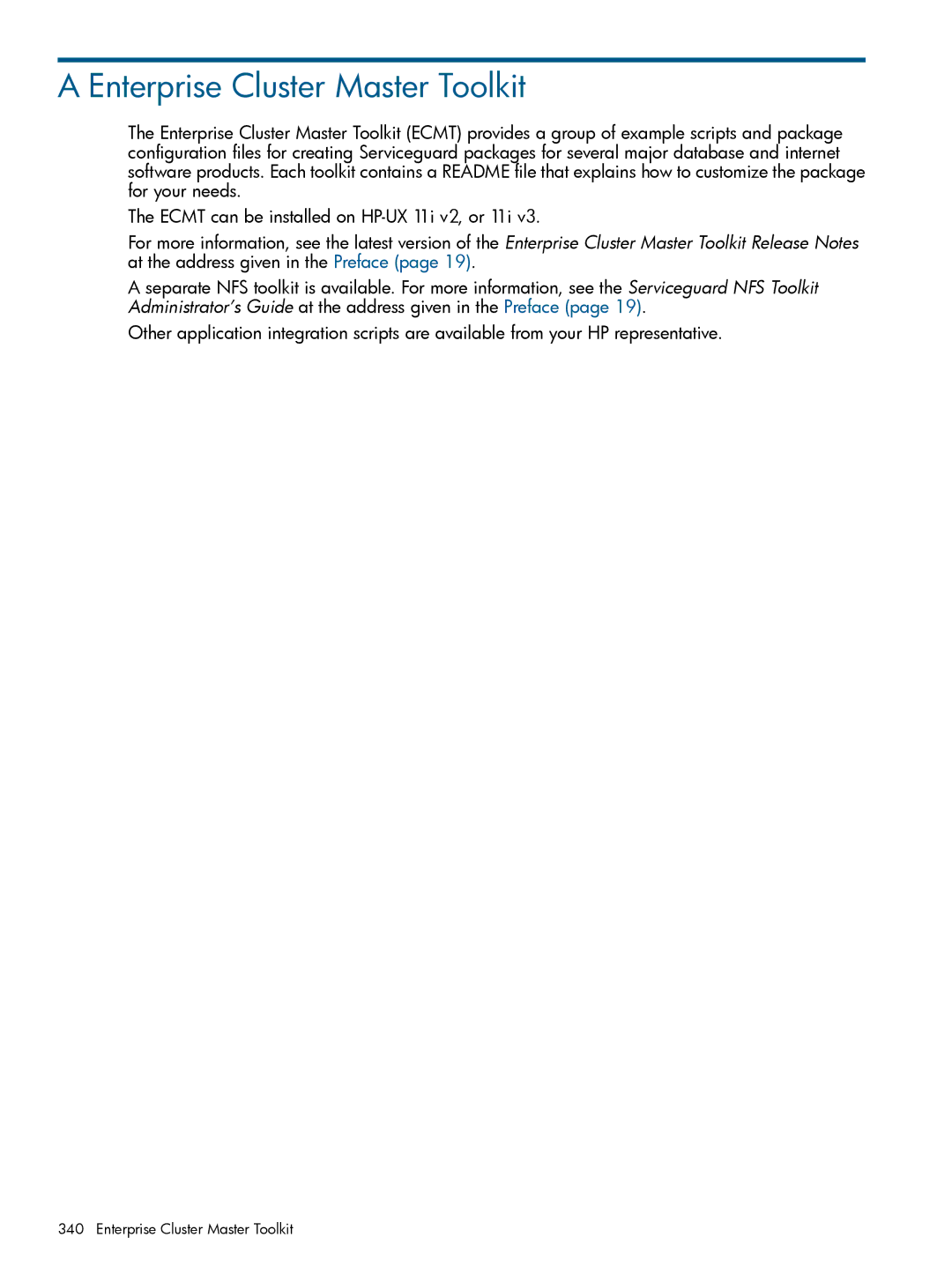 HP Serviceguard manual Enterprise Cluster Master Toolkit 