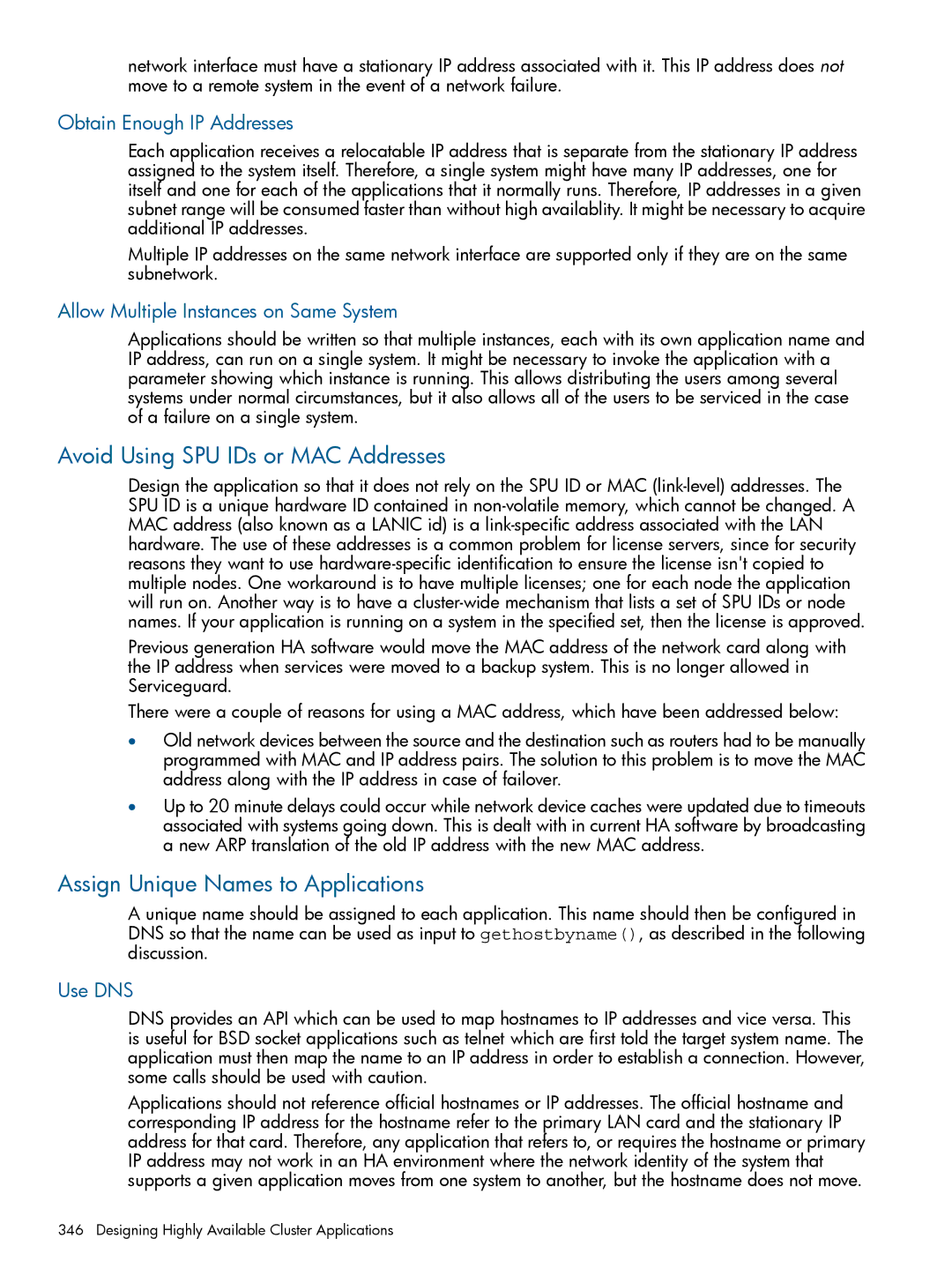 HP Serviceguard Avoid Using SPU IDs or MAC Addresses, Assign Unique Names to Applications, Obtain Enough IP Addresses 