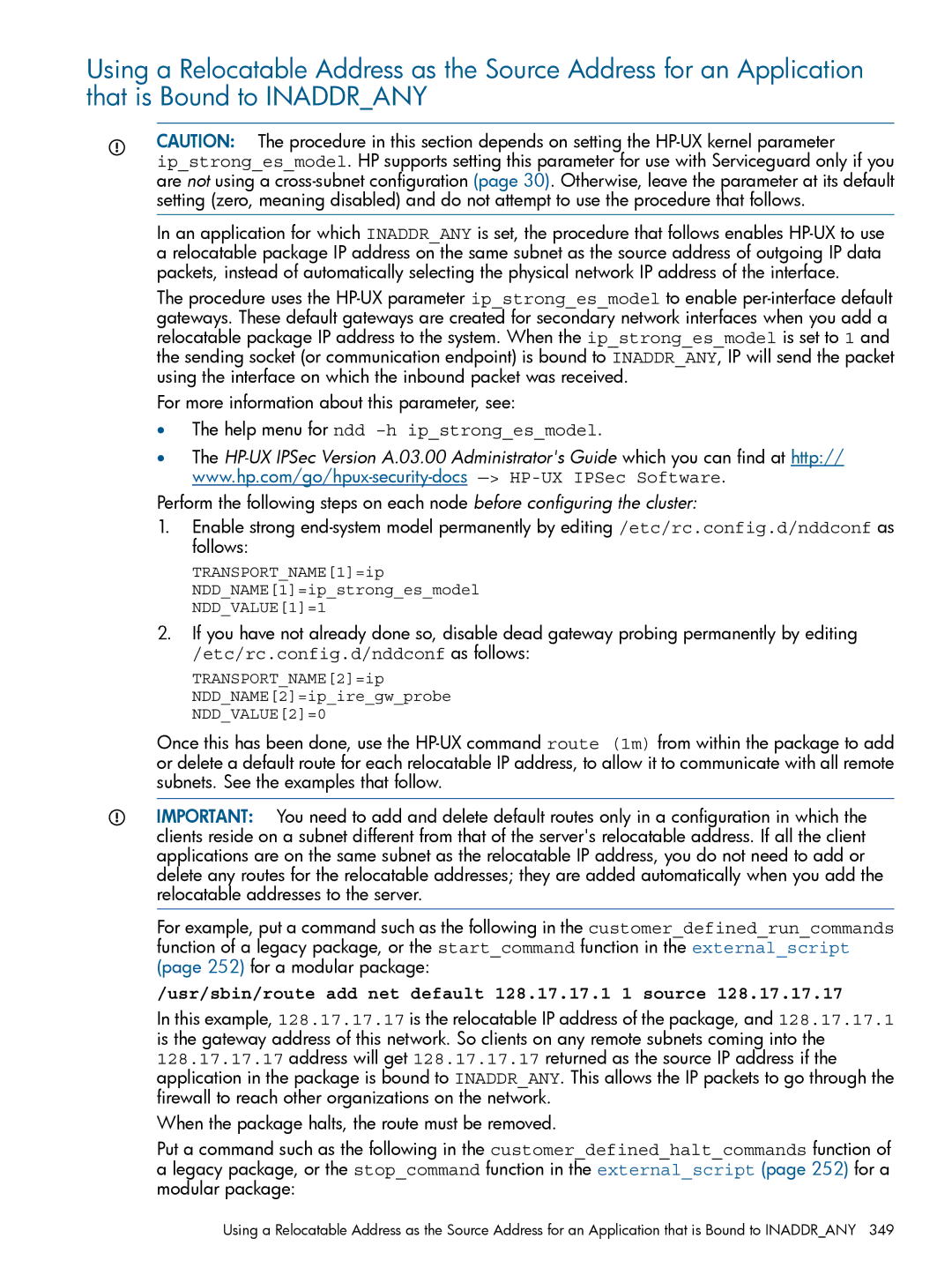 HP Serviceguard manual Help menu for ndd -h ipstrongesmodel, Etc/rc.config.d/nddconf as follows 