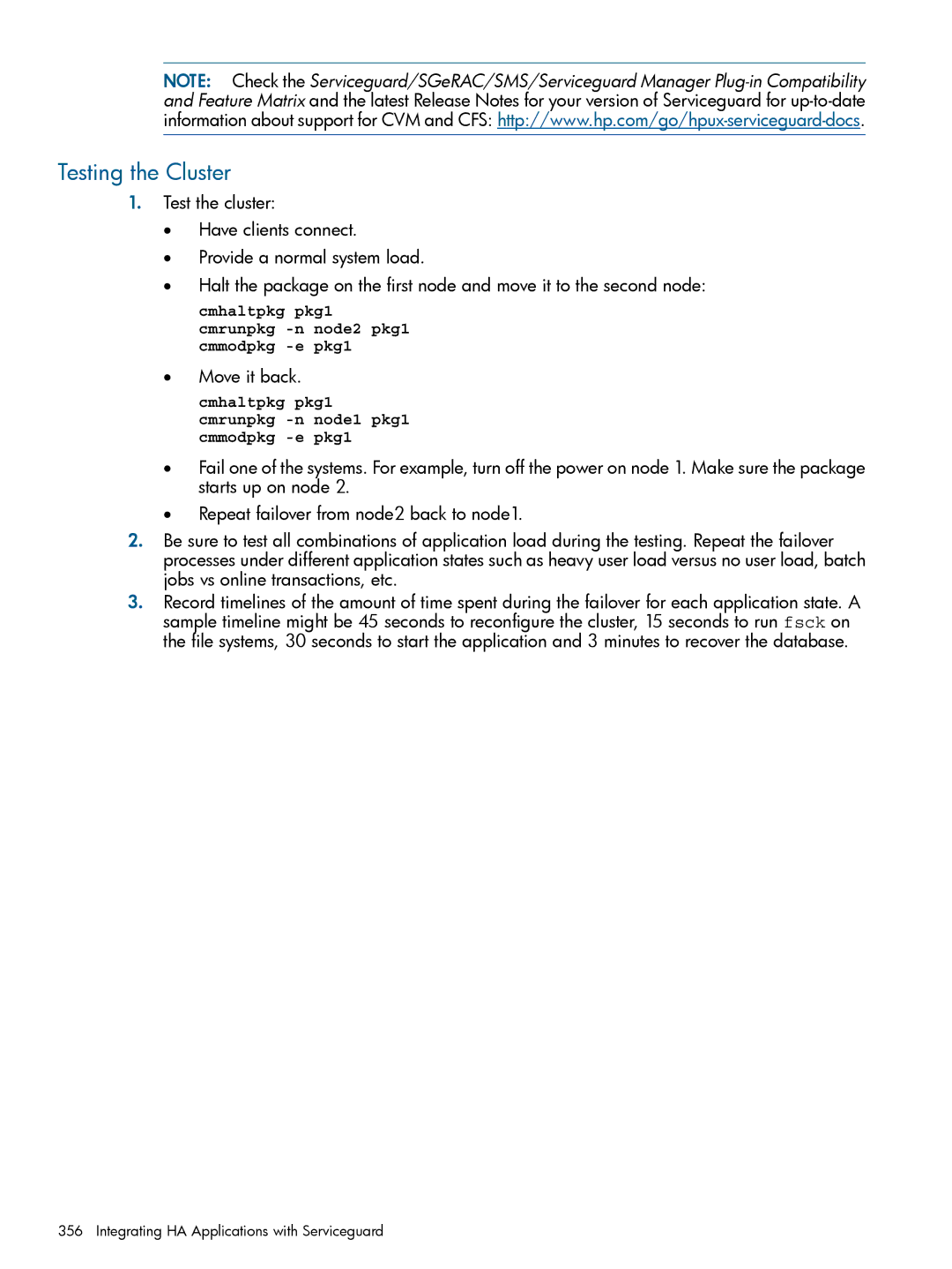 HP Serviceguard manual Testing the Cluster, Move it back 