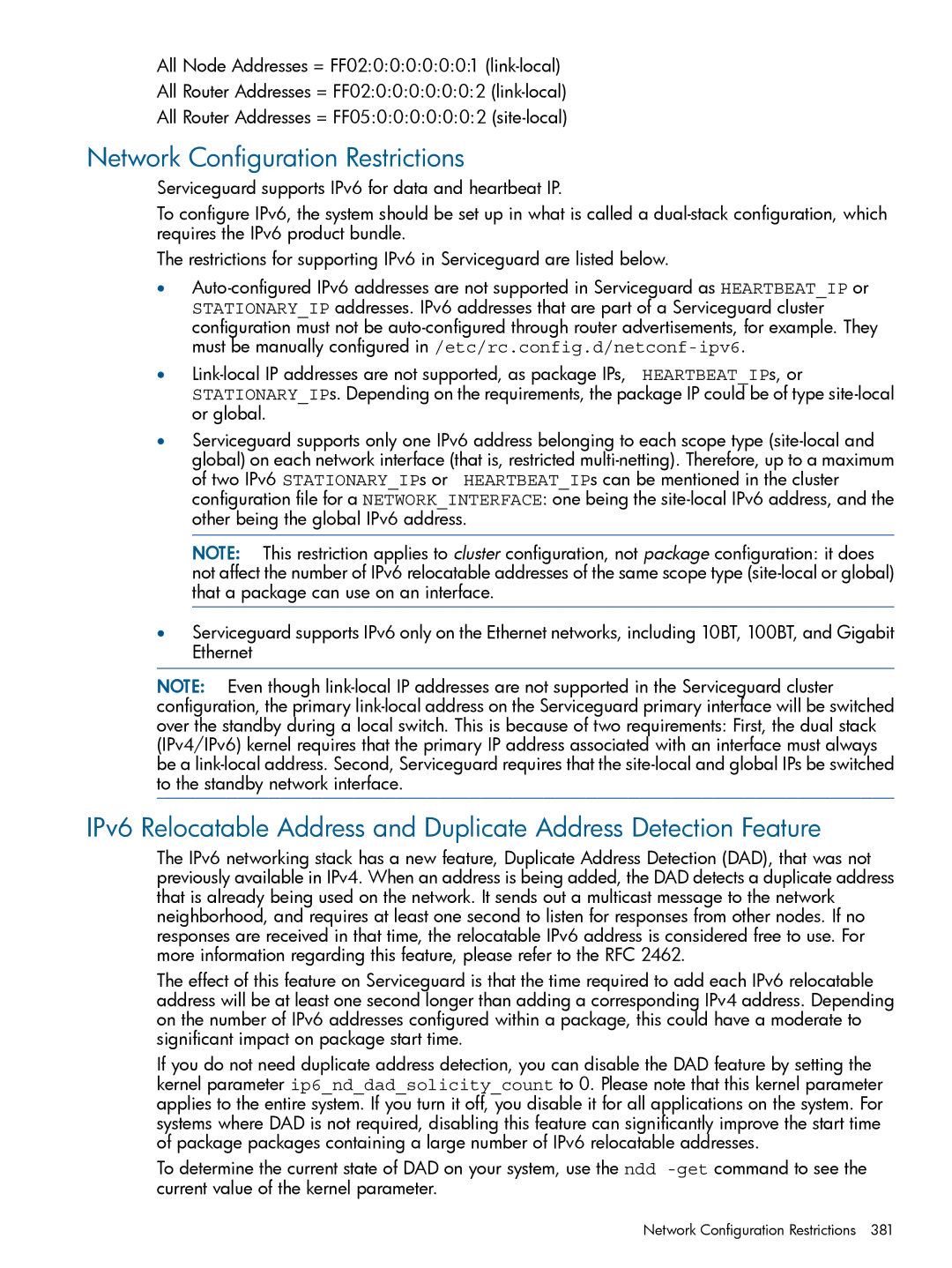 HP Serviceguard manual Network Configuration Restrictions 