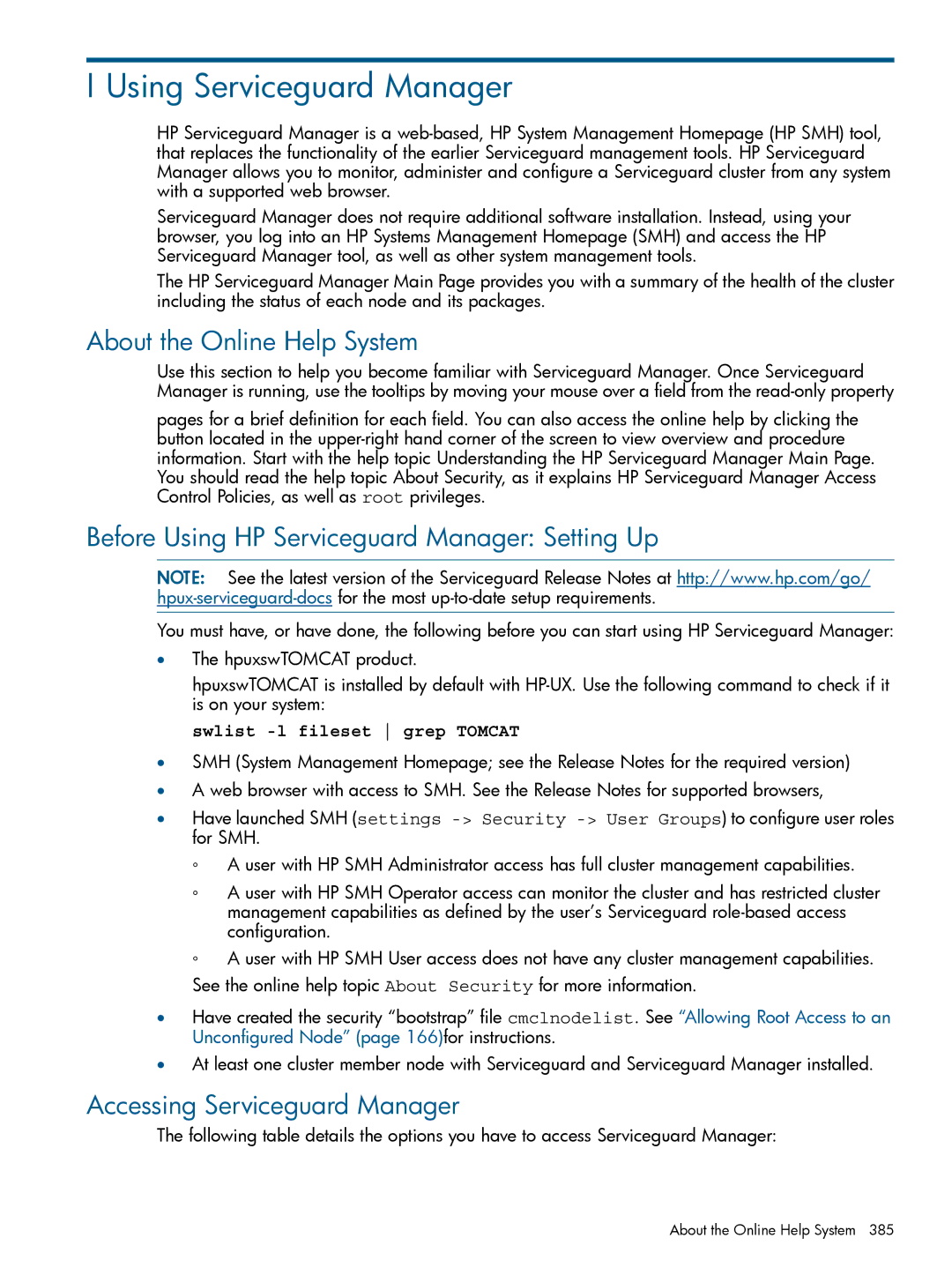 HP manual Using Serviceguard Manager, About the Online Help System, Before Using HP Serviceguard Manager Setting Up 