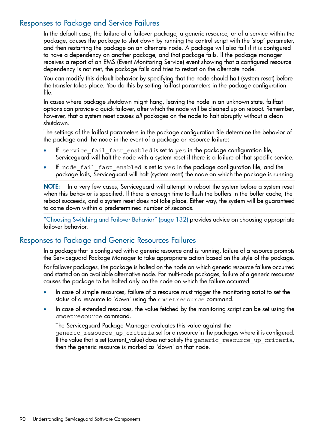 HP Serviceguard manual Responses to Package and Service Failures, Responses to Package and Generic Resources Failures 