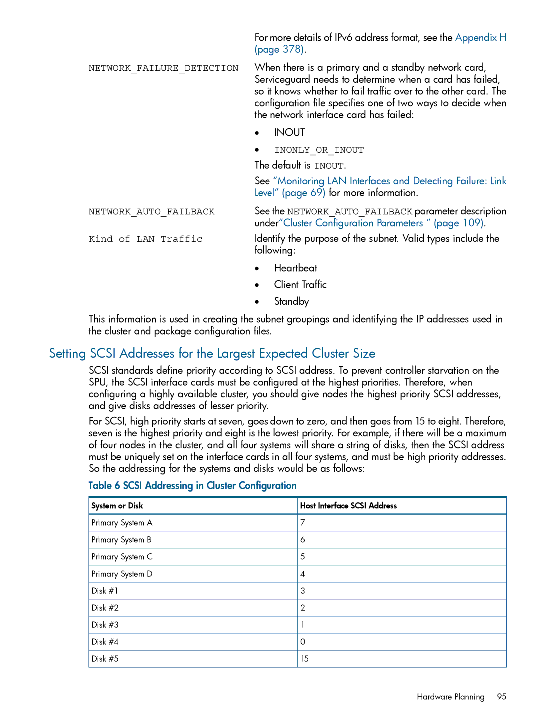 HP Serviceguard manual Under Cluster Configuration Parameters, Scsi Addressing in Cluster Configuration 