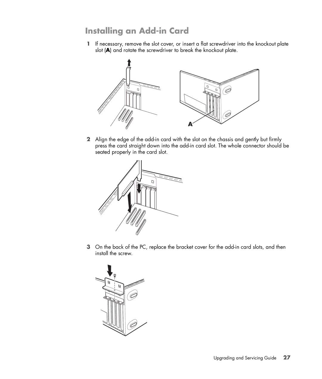 HP SG3245IN, SG3140IL manual Installing an Add-in Card 