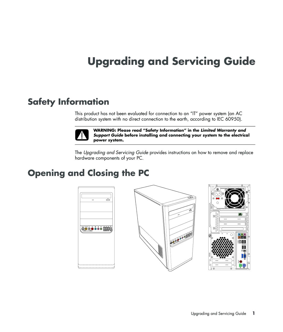 HP SG3245IN, SG3140IL manual Safety Information, Opening and Closing the PC 