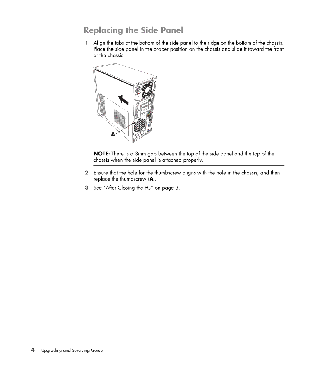 HP SG3140IL, SG3245IN manual Replacing the Side Panel 