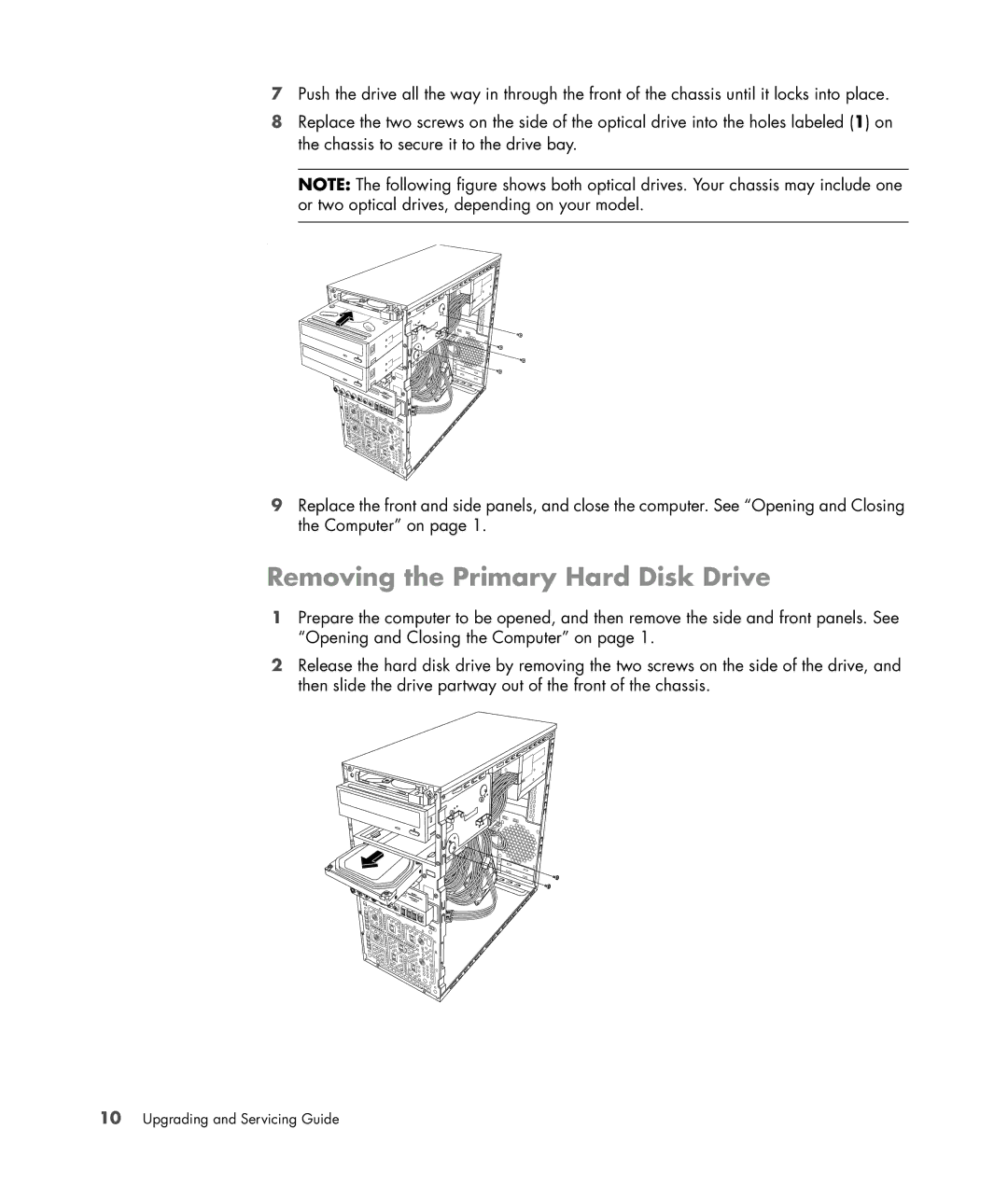 HP SG3778D manual Removing the Primary Hard Disk Drive 